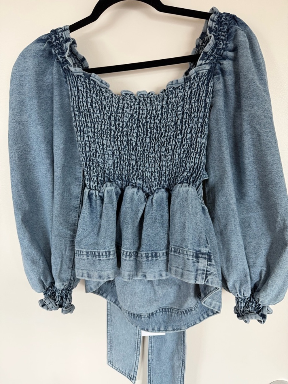 NWT Smocked Denim Peplum Blouse - Light Blue, something navy